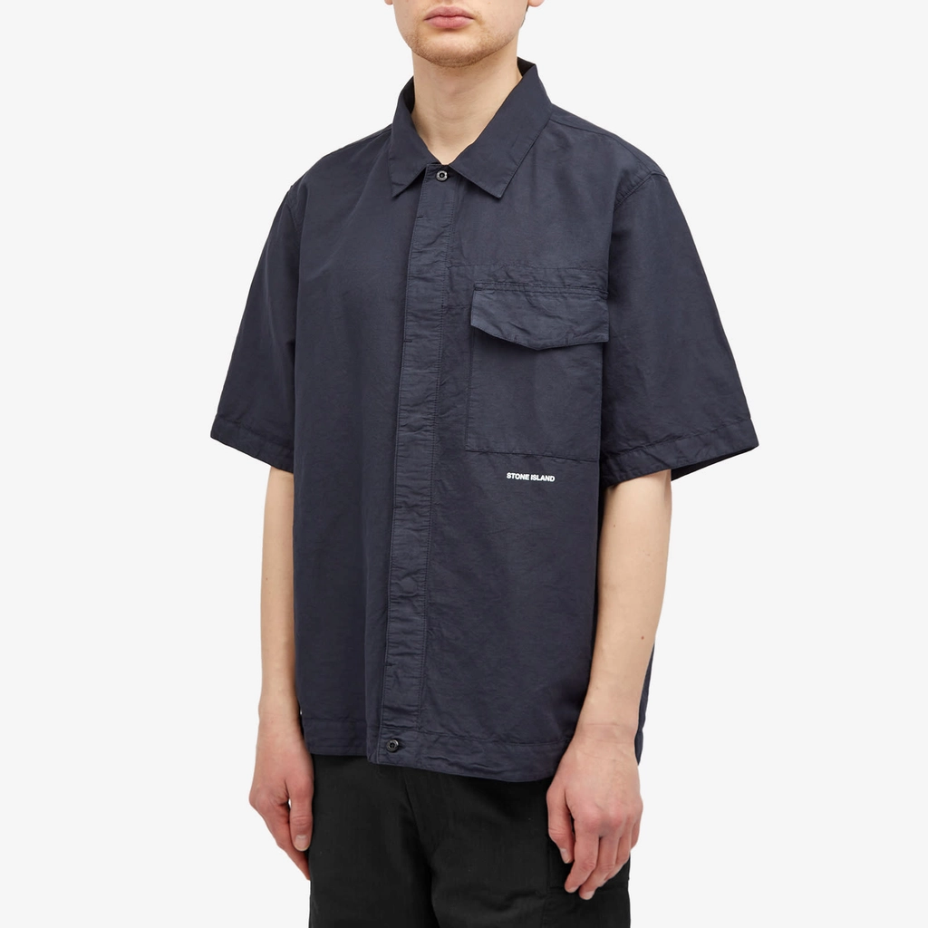 Stone Island Men's Cotton Canvas Short Sleeve Shirt Navy